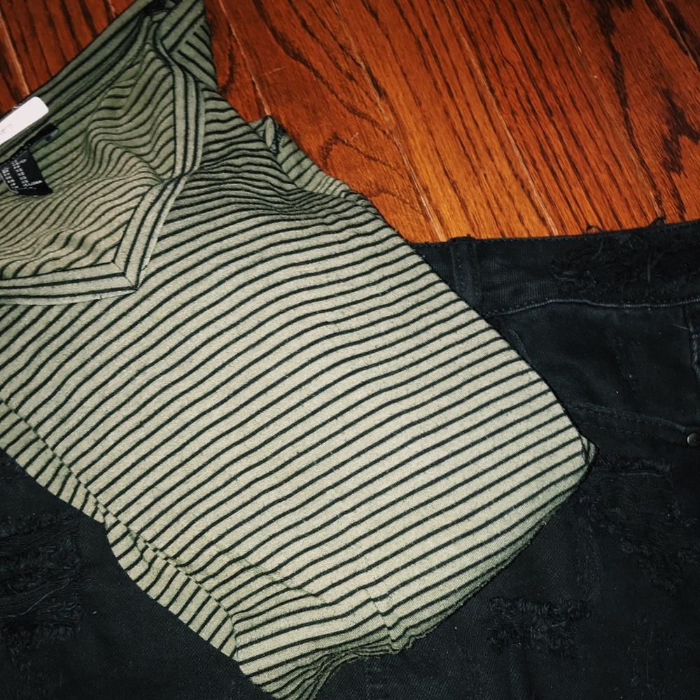 GREEN & BLACK stripped VNECK  LONG Sleeve shirt !